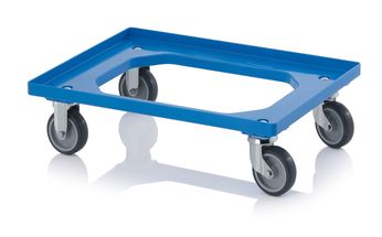 Onderwagen Rolplateau Trolley Blauw 2 zwenkwielen en 2 vaste wielen